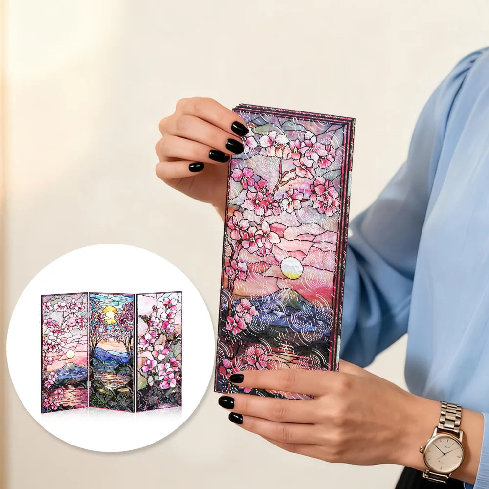 Folding Translucent Acrylic Screen, Painted Pink Floral Decorative Painting Table, Entrance TV Cabinet Gift