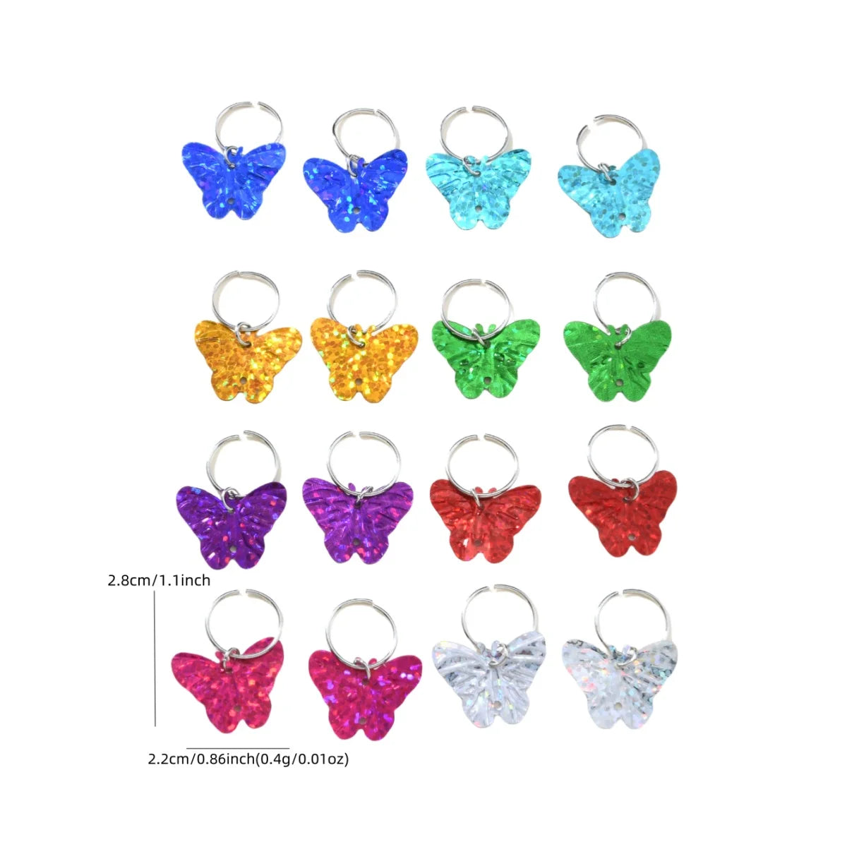 16 pieces of colorful butterfly pendants with braids and hair loops are cute, adorable and playful