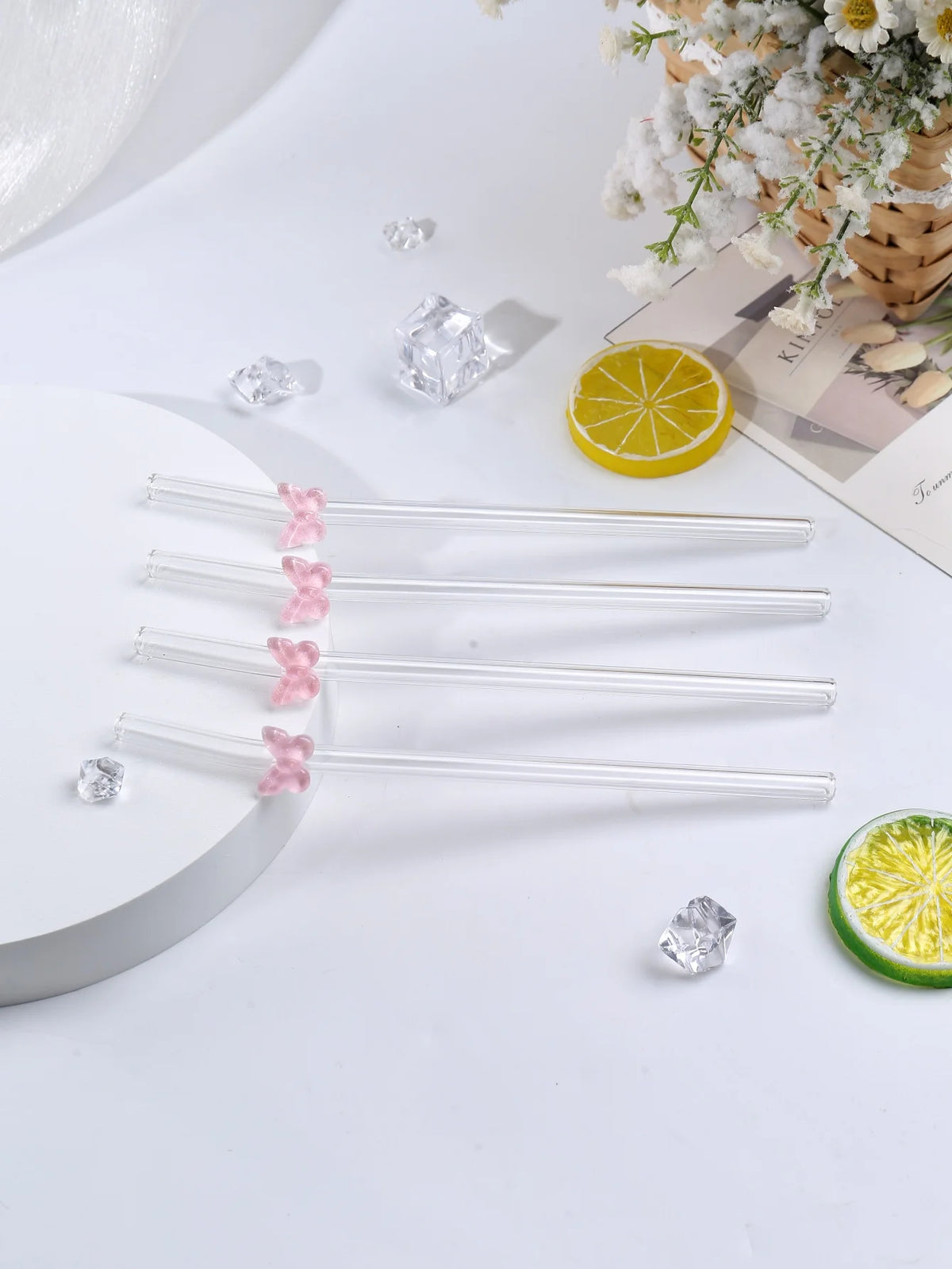 5/10PCS Pink Butterfly Curved Straw, Wedding Table Accent, Romantic & Holiday Presents,Valentine, wedding , Halloween, Christmas