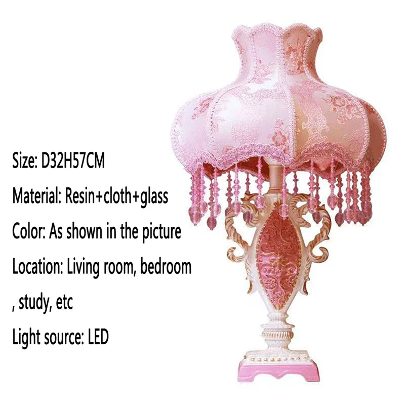 European Pink Table Lamp Luxurious Living Room Bedroom Children's Room Study Villa Hotels LED Creativity Bedside Desk Light