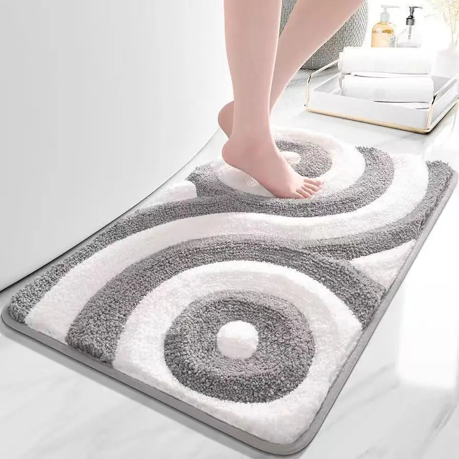 VIKAMA Spiral Pattern Pink Non-Slip Bath Mat Soft, Absorbent, Machine Washable Fresh Nordic Style Bathroom Mat Home Decor