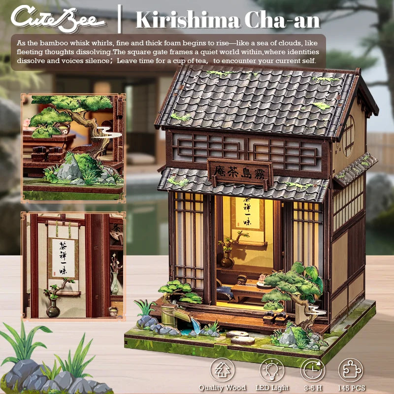 Cutebee DIY Book Nook Kit Miniature Dollhouse Bookshelf Insert Wooden Bookend 3D Building Model for Kid Gifts Japanese Style