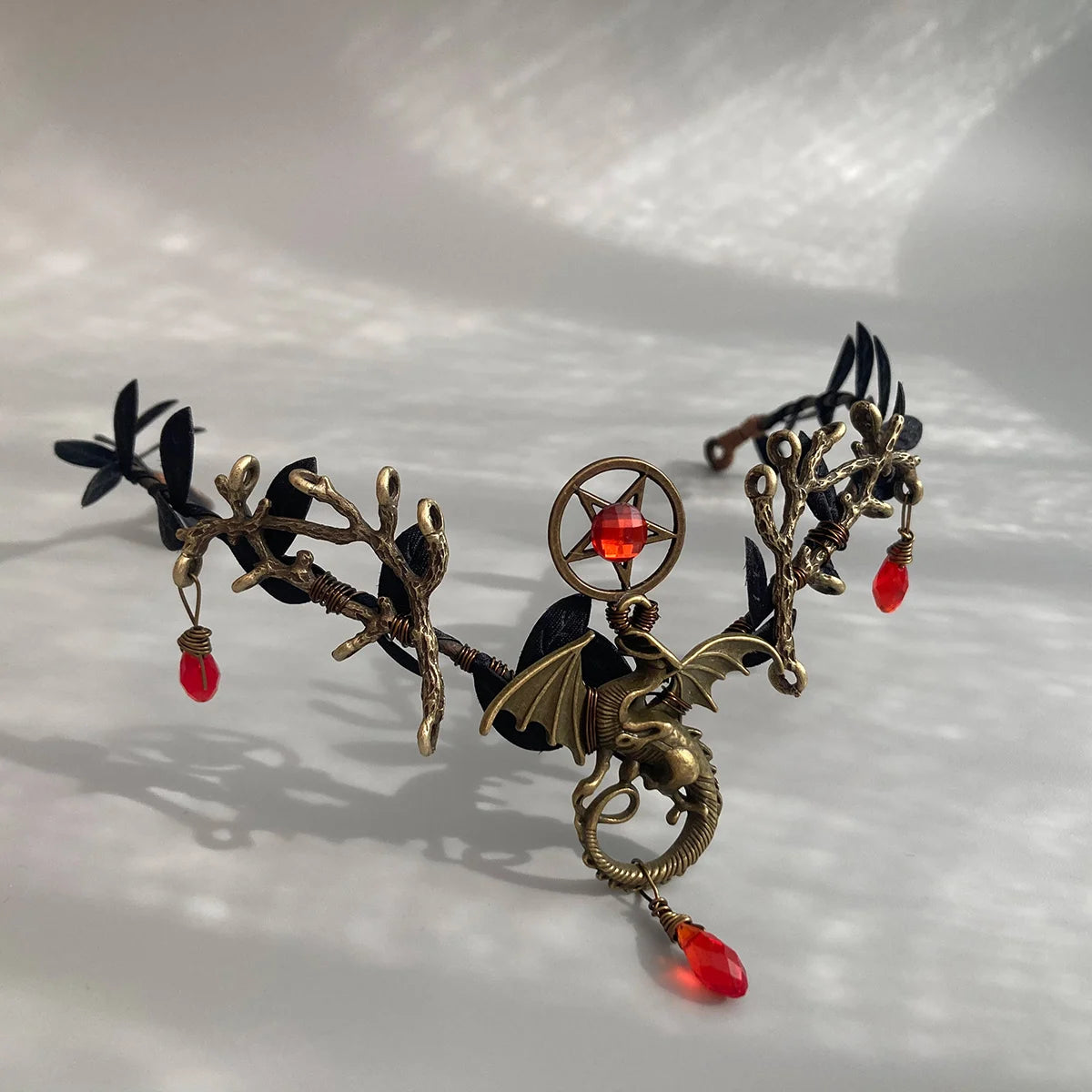 Dragon's Magic Woodland Tiara with Branches and Drop Crystals dark blue Moon crown Elven crown Dark fairy crown Gothic headpiece
