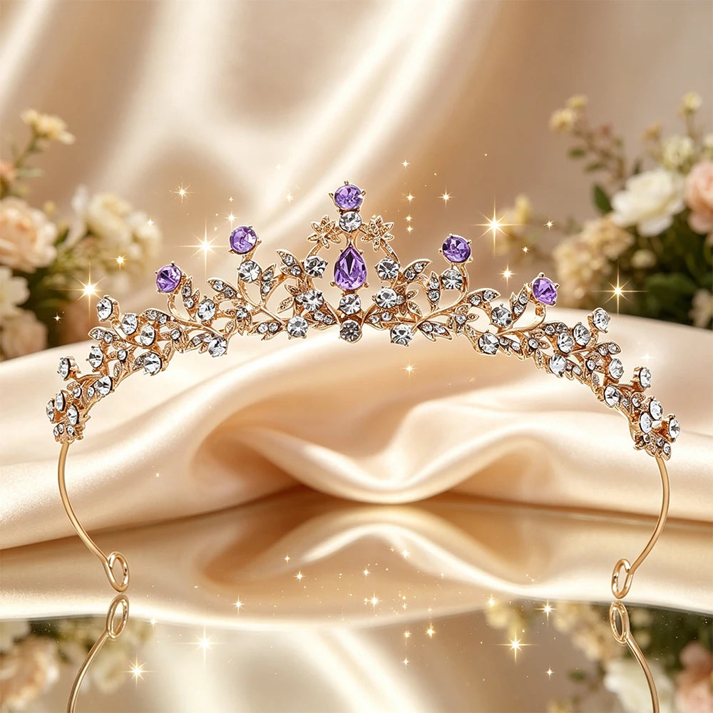 Plated Leaf Bridal Tiara Delicate Floral Vine Rhinestone Queen Crown Luxury Headpiece Wedding Bride Prom Formal Evening Banquet