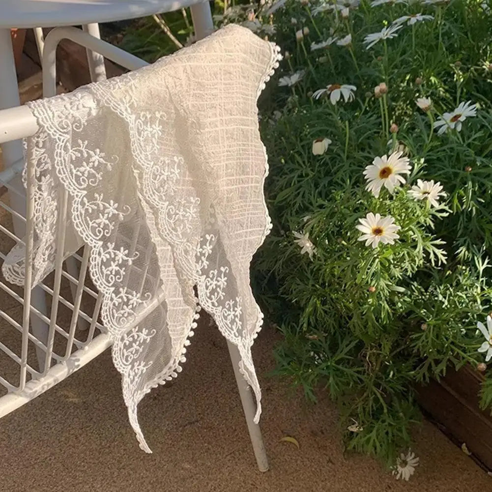 Sweet French Style Lace Triangle Scarf Bohemia Summer Hollow Floral Headband Ribbon Weave Print Beach Vacation Hair Accessories