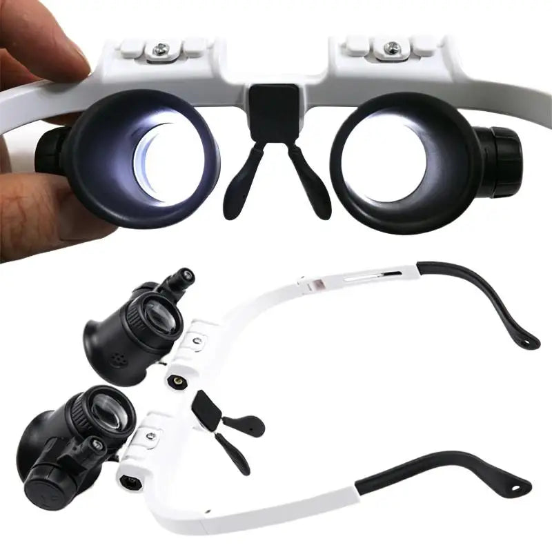 Magnifying Glass With LED Light Head-wearing Glasses Jewelry Loupe Welding Soldering Tools 8X 15X 23X