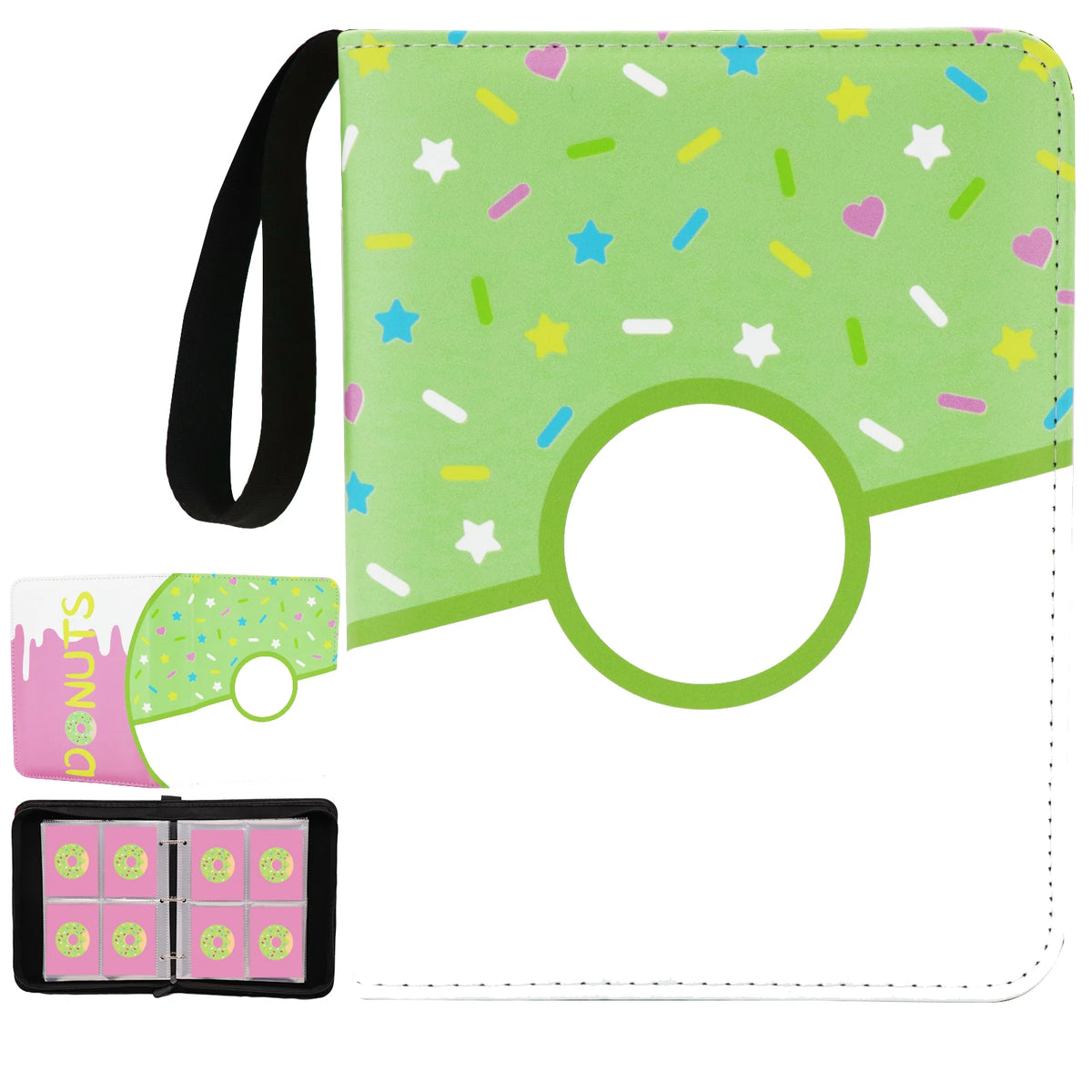 Donut 4 Pocket Card Binder Cartoon TCG Zipper Album Book Multi-Pocket Expandable Photo Collection File for Pokemon Card ID Badge
