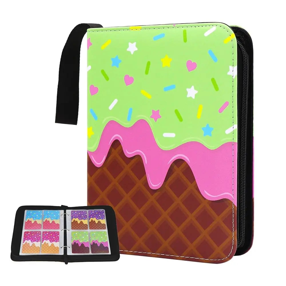Donut 4 Pocket Card Binder Cartoon TCG Zipper Album Book Multi-Pocket Expandable Photo Collection File for Pokemon Card ID Badge