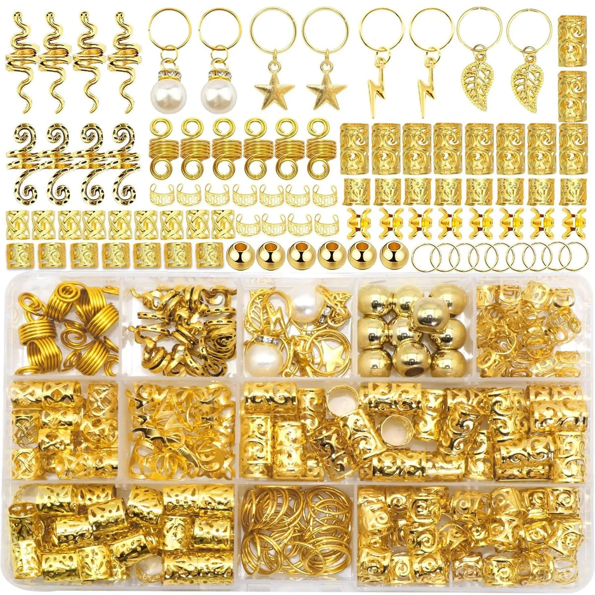 220pcs Hair Accessories, Women's Hair Jewelry, Metal Hair Ring Cuff For Dreadlocks Accessories, Hair Braid Beads Decoration Boho
