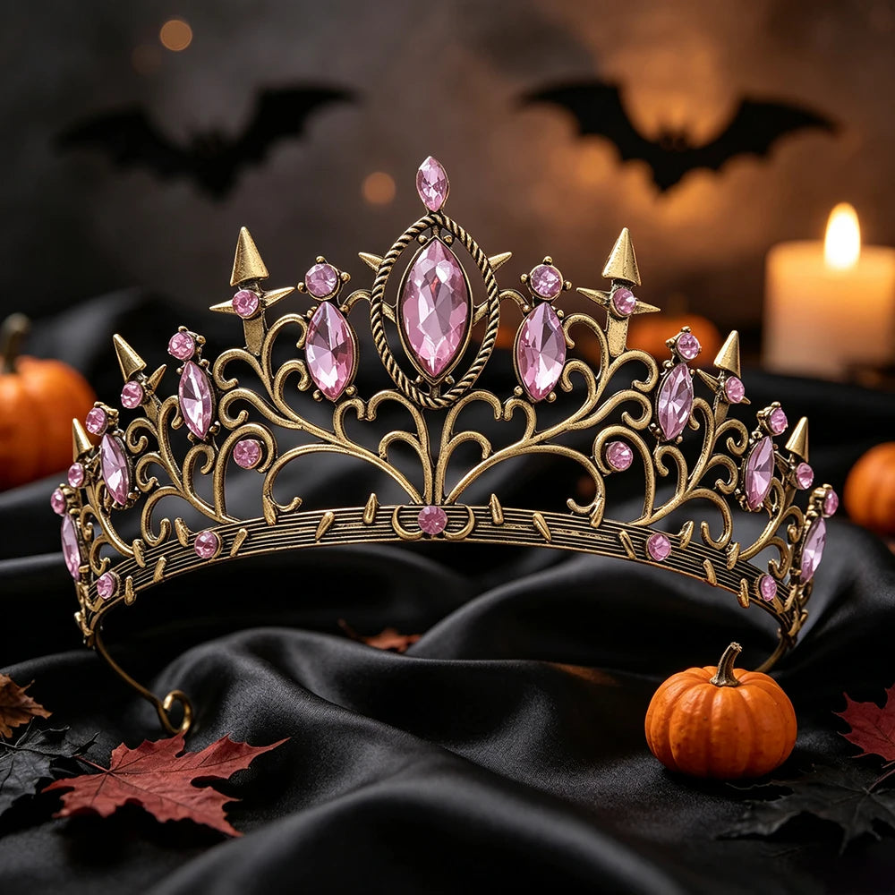 Novel Fashion Halloween Gothic Tiara Vintage Gold Crown Women Witch Queen Cosplay Party Headpiece Halloween Hair Accessories