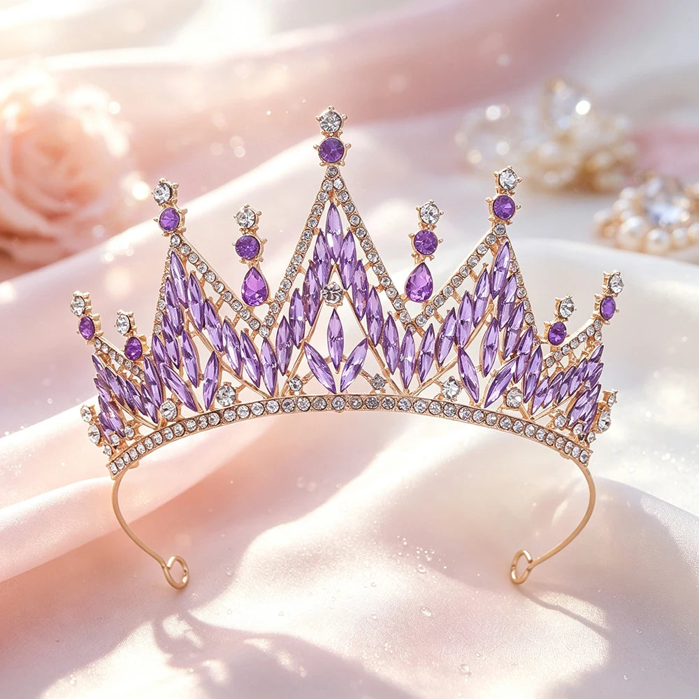 1pc Gold Tone Bridal Tiara Rhinestone Queen Crown Wedding Pageant Prom Birthday Party Headpiece Bride Hair Accessories for Women