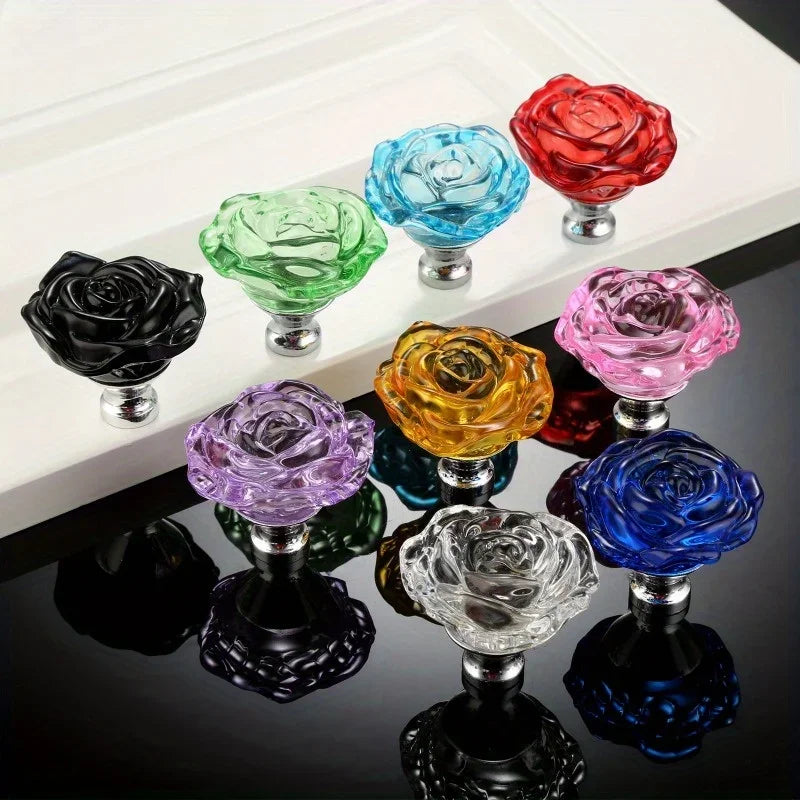 50mm Colorful Crystal Rose Glass Knob Single Hole Wardrobe Dresser Drawer Kitchen Wine Cabinet Pulls Furniture Accessories