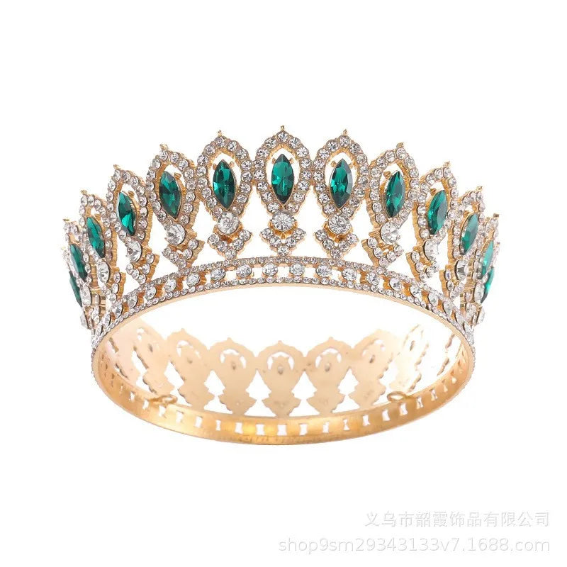 Cross-border Bride Crown European-style Full-circle Baroque Headpiece, Luxurious Crystal Decoration, Heavy-weight Round Imperial