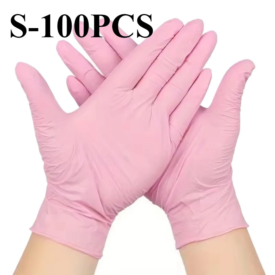 50/100PCS Light Pink Nitrile Gloves Disposable Powder Free Soft Flexible Handwear Beauty Hair Salon Cleaning Daily Use Supplies