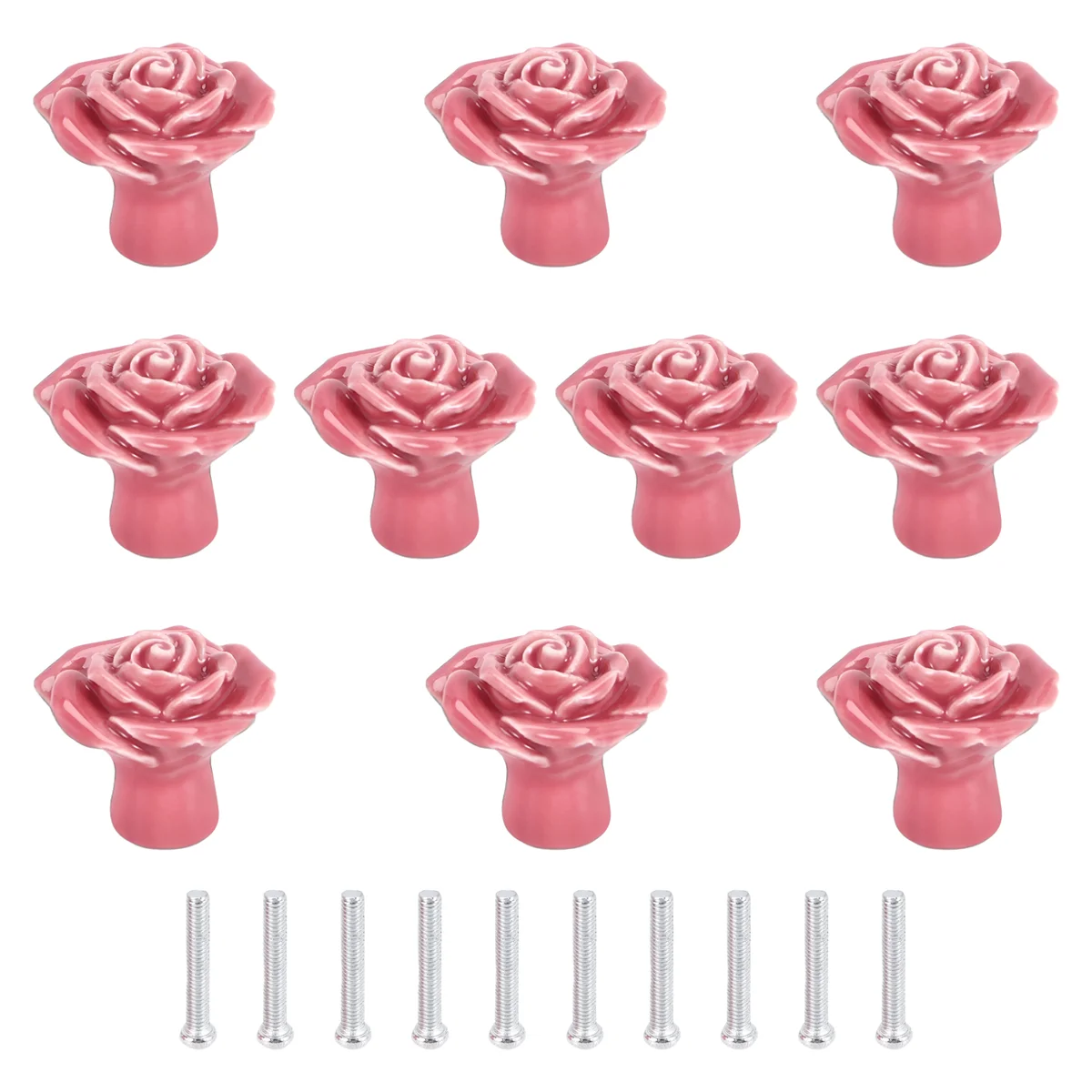 10 Pcs Ceramic Vintage Floral Rose Flower Door Knobs Handle Drawer