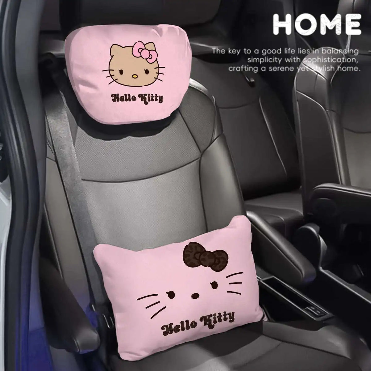 Hello Kitty Car Headrest Pillow Winter Warm Plush Doll Neck & Lumbar Support Cushion Adjustable Car Seat Pillow Seat Belt Cover