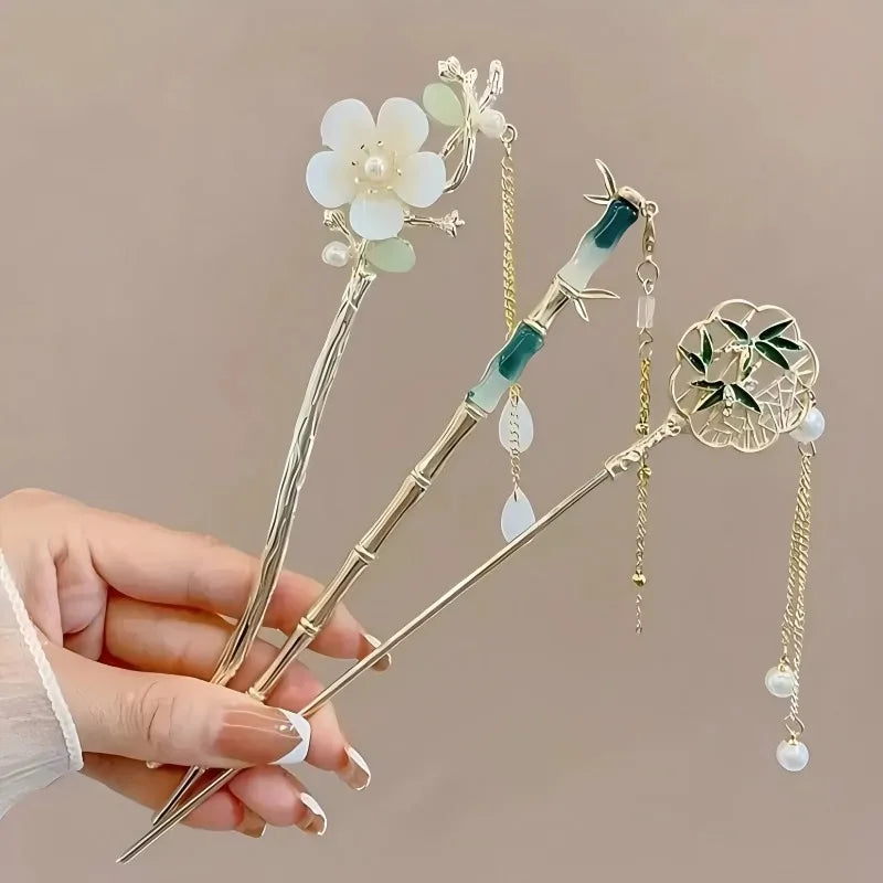 1/3/6pcs Elegant Chinese Style Tassel Hairpin with Traditional Floral Design for Women Bridal Wedding Hair Accessories HairStick