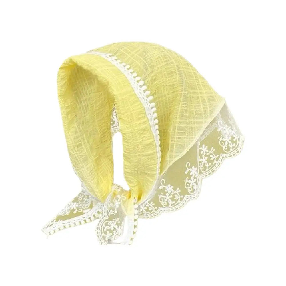 Sweet French Style Lace Triangle Scarf Bohemia Summer Hollow Floral Headband Ribbon Weave Print Beach Vacation Hair Accessories