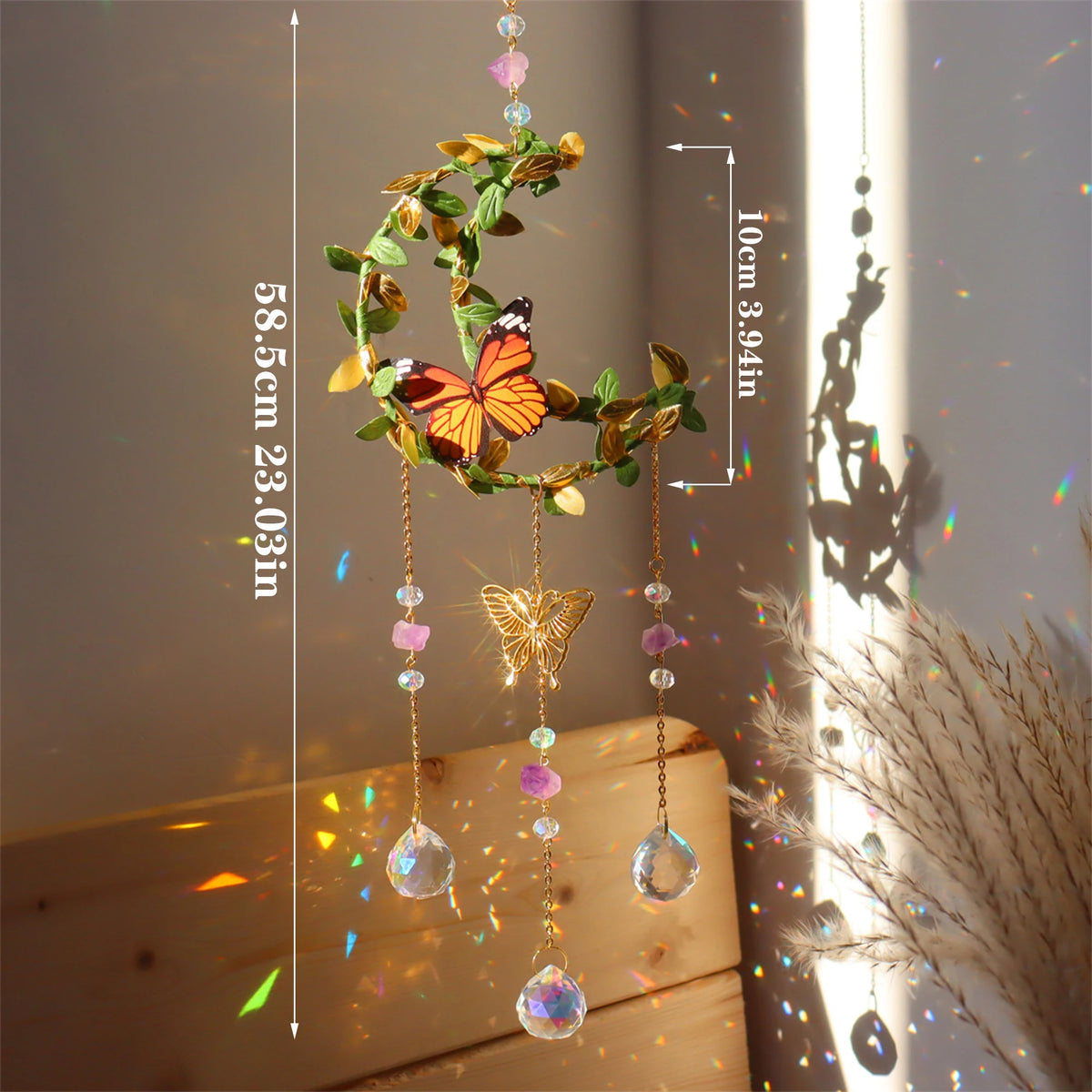 Nature-Inspired Sun Catchers & Crystal Balls: Leaves, Butterflies, Moon and Wind Chime Garden Ornaments