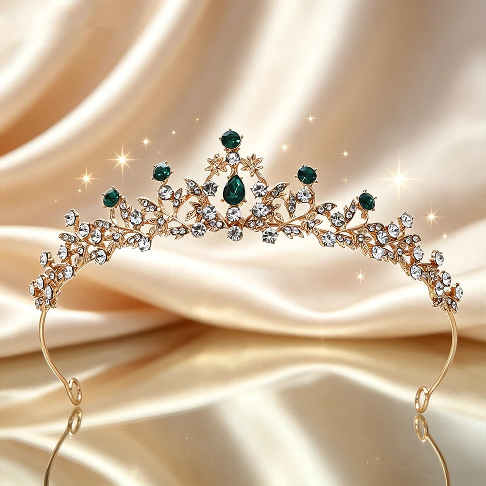 Plated Leaf Bridal Tiara Delicate Floral Vine Rhinestone Queen Crown Luxury Headpiece Wedding Bride Prom Formal Evening Banquet