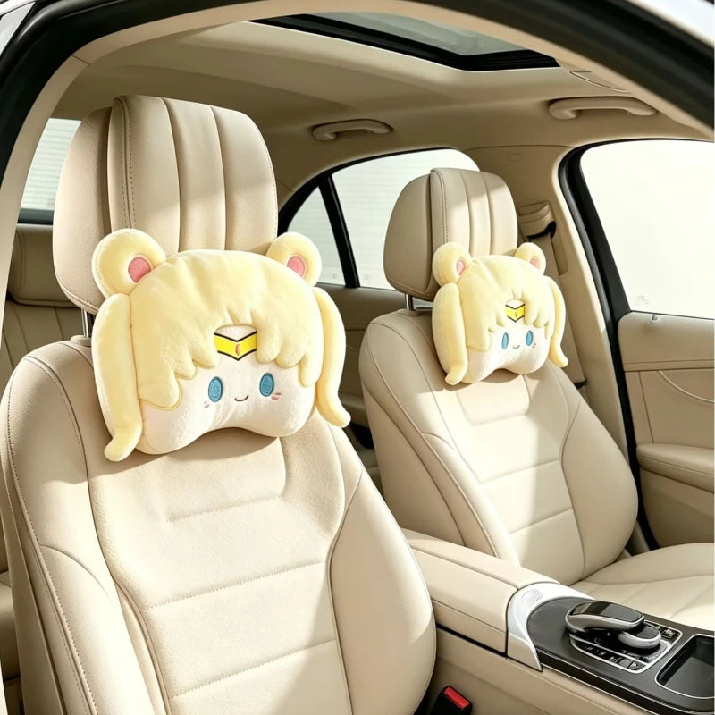Cute Sailor Moon Style Car Headrest Pillow Cartoon Women Neck Rest Cushion Kawaii Girl Auto Seat Accessories