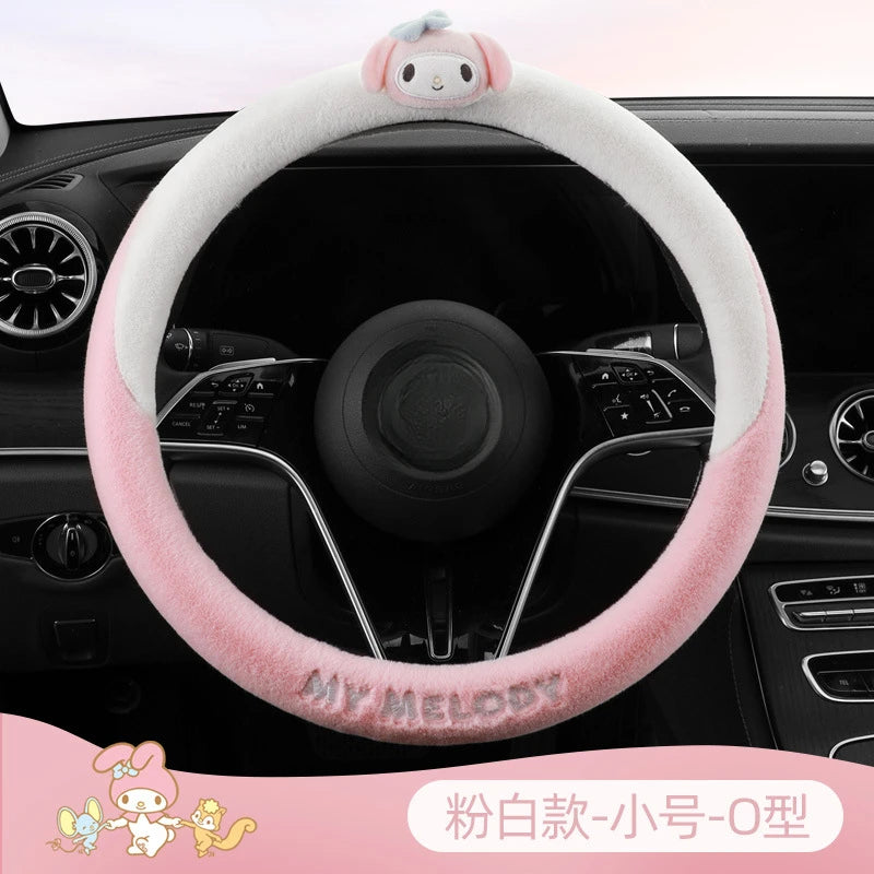 Sanrio Kawaii My Melody Steering Wheel Cover Cinnamoroll Anime Cartoon Cute Fashion Exquisite Plush Winter Steering Wheel Covers