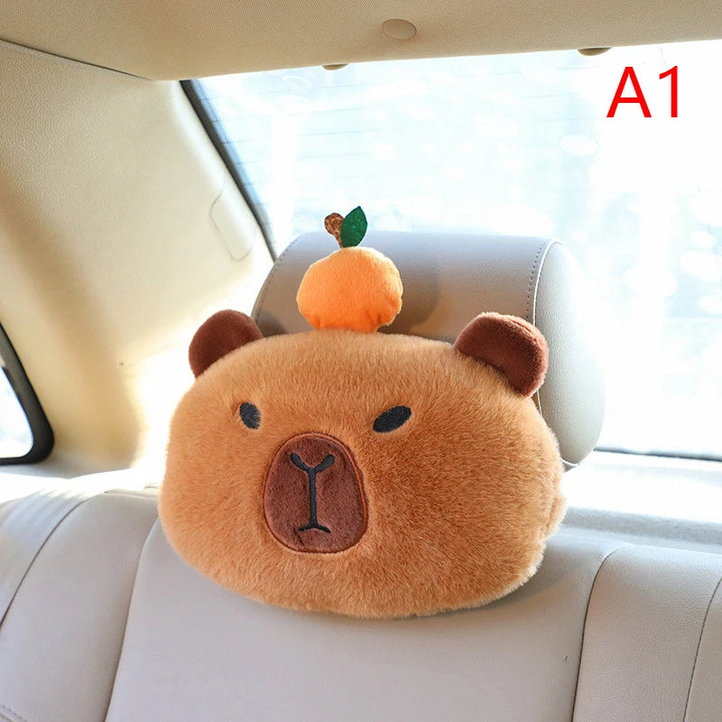 Car Headrest Neck Pillow Capybara Plush Shoulder Protection Cute Tissue Box Kawaii Car Decoration Of Car Supplies Plushie Gift