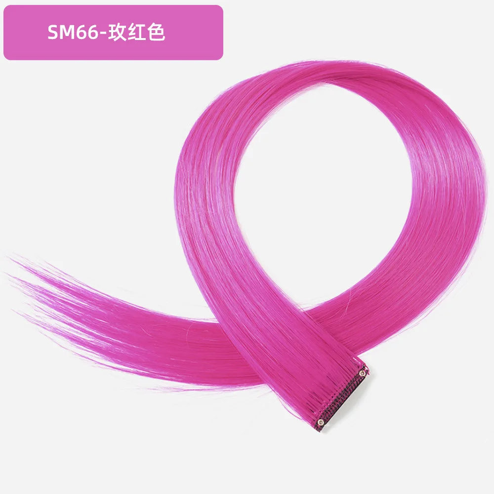 22 Inch Colored Highlight Synthetic Hair Extensions Rainbow Long Straight Hairpieces for Women Kids Girls Purple Pink Blue