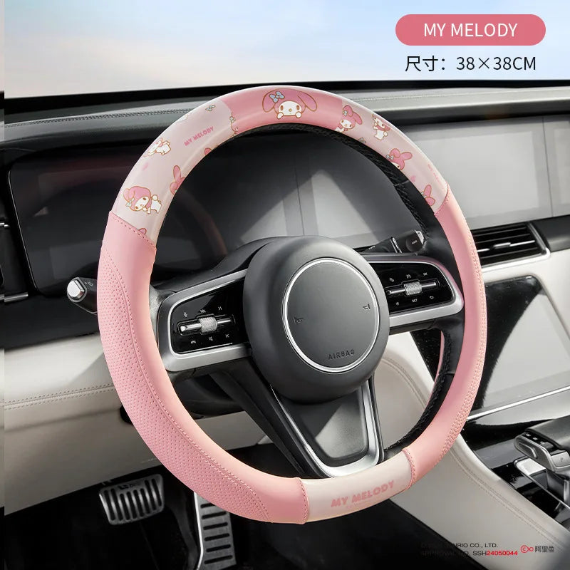 Sanrio Car Steering Wheel Cover Universal Steering Wheel Protective Cover Anti Slip Sweat Absorbing PU Leather Wear Resistant