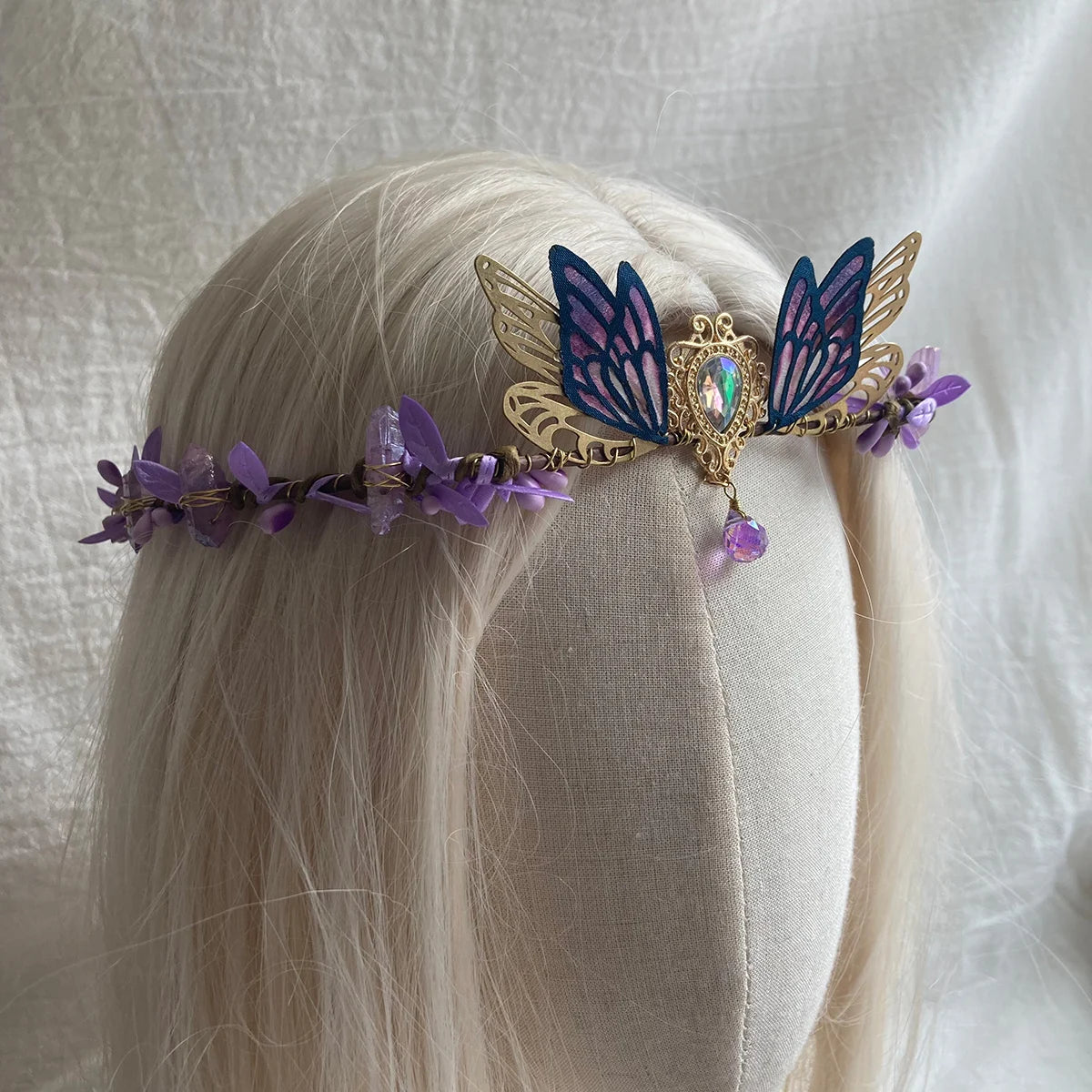 Elf ear cuffs Green Rattan Bridal Fairy Crown Woodland Wedding Tiara Elven Flower Circlet Fairy Diadem Flower Greenery  Headband