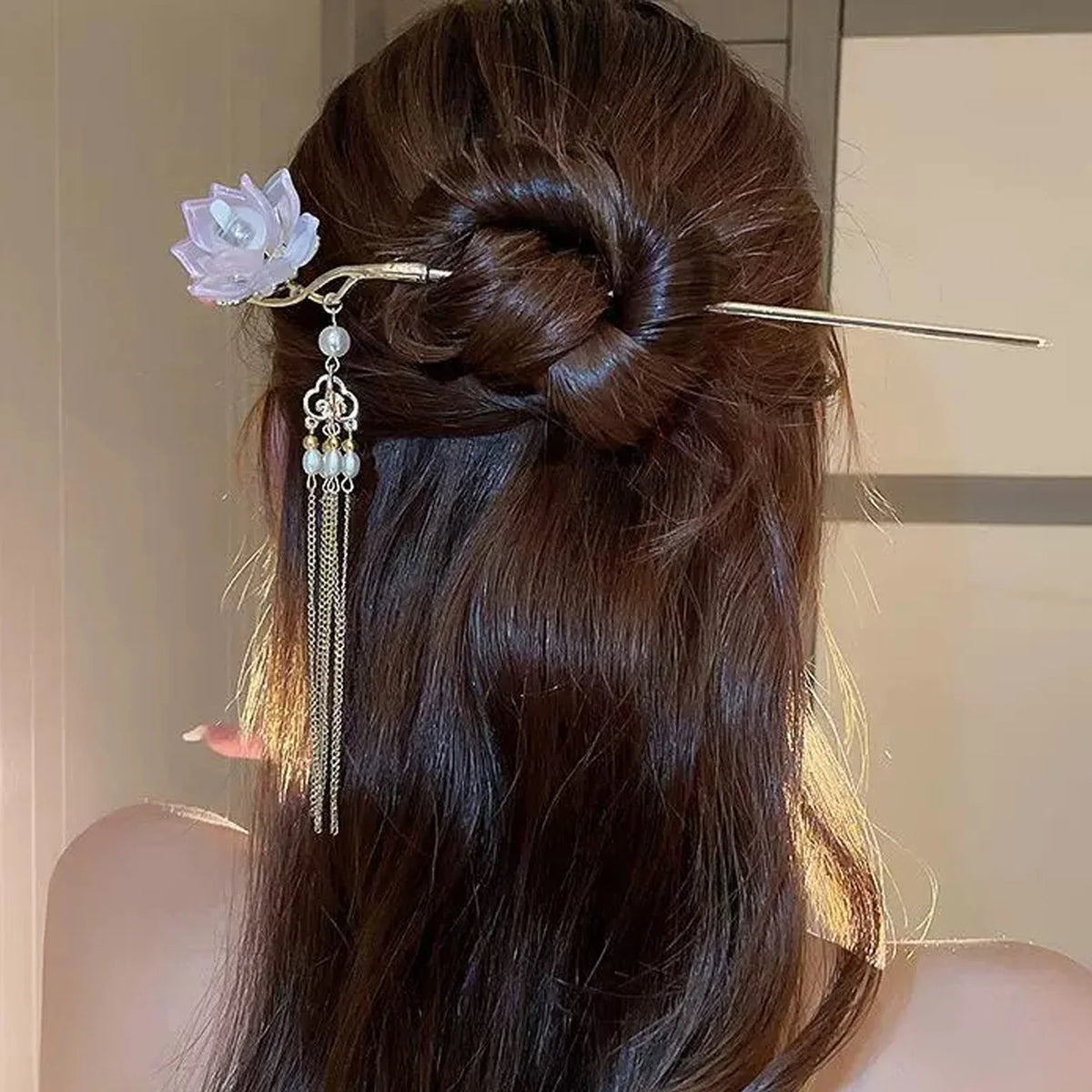 Luminous Flower Hairpin Lotus Light Lantern Tassel Hair Stick