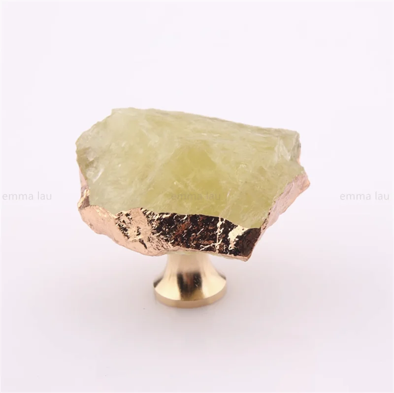 Natural Crystal Furniture Handle Single Hole Drawer Knob Green Pink Brass Handles For Kitchen Cabinet Door Cupboard Pulls Diy