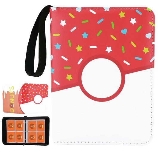 Donut 4 Pocket Card Binder Cartoon TCG Zipper Album Book Multi-Pocket Expandable Photo Collection File for Pokemon Card ID Badge