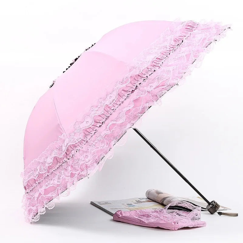 Vintage Lace Parasol Foldable Umbrella Rain Anti-UV Protection Sunblock