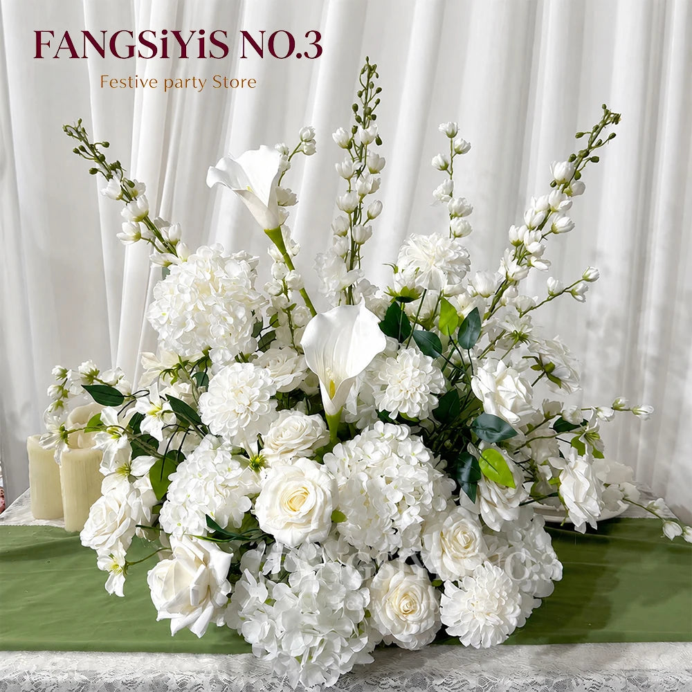 Luxury Pink White Artificial Flower Arrangement Calla Lily Hydrangea Rose Floral Centerpiece Wedding Table Party Backdrop Decor