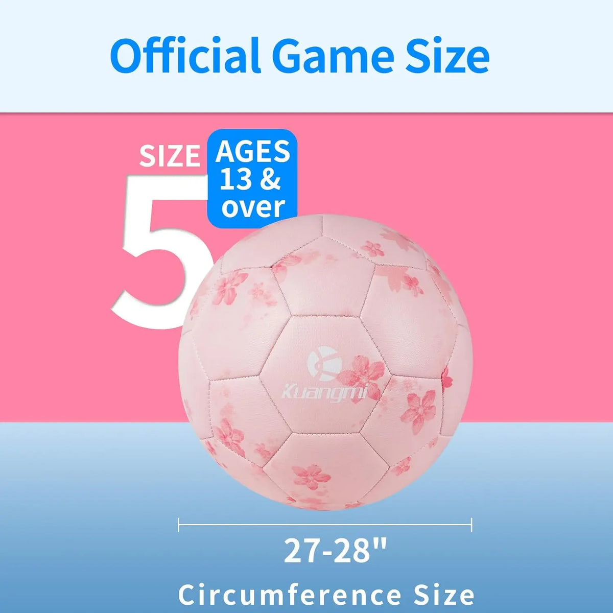 Kuangmi Pink Cherry Blossom Design Socce Ball Size 5- Youth Leisure Competition Training Football