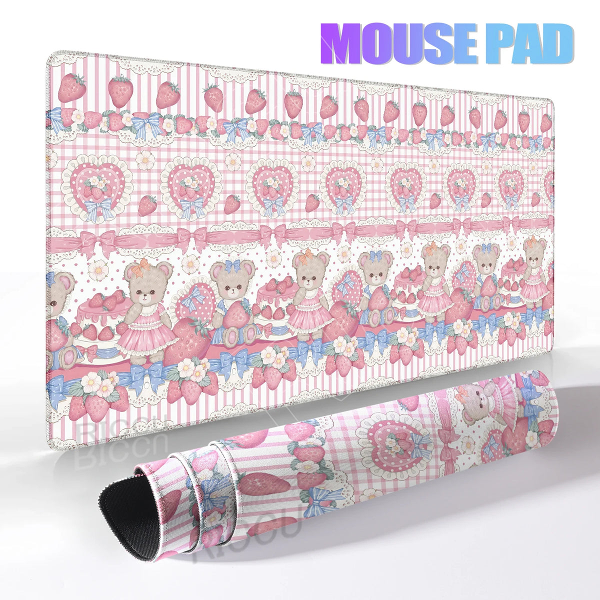 Cute Desk Pad Protector Pink Strawberry Cake Girl Kawaii Butterfly Mouse Pad Office Large Desk Mat Rubber Desk Accessories Pads