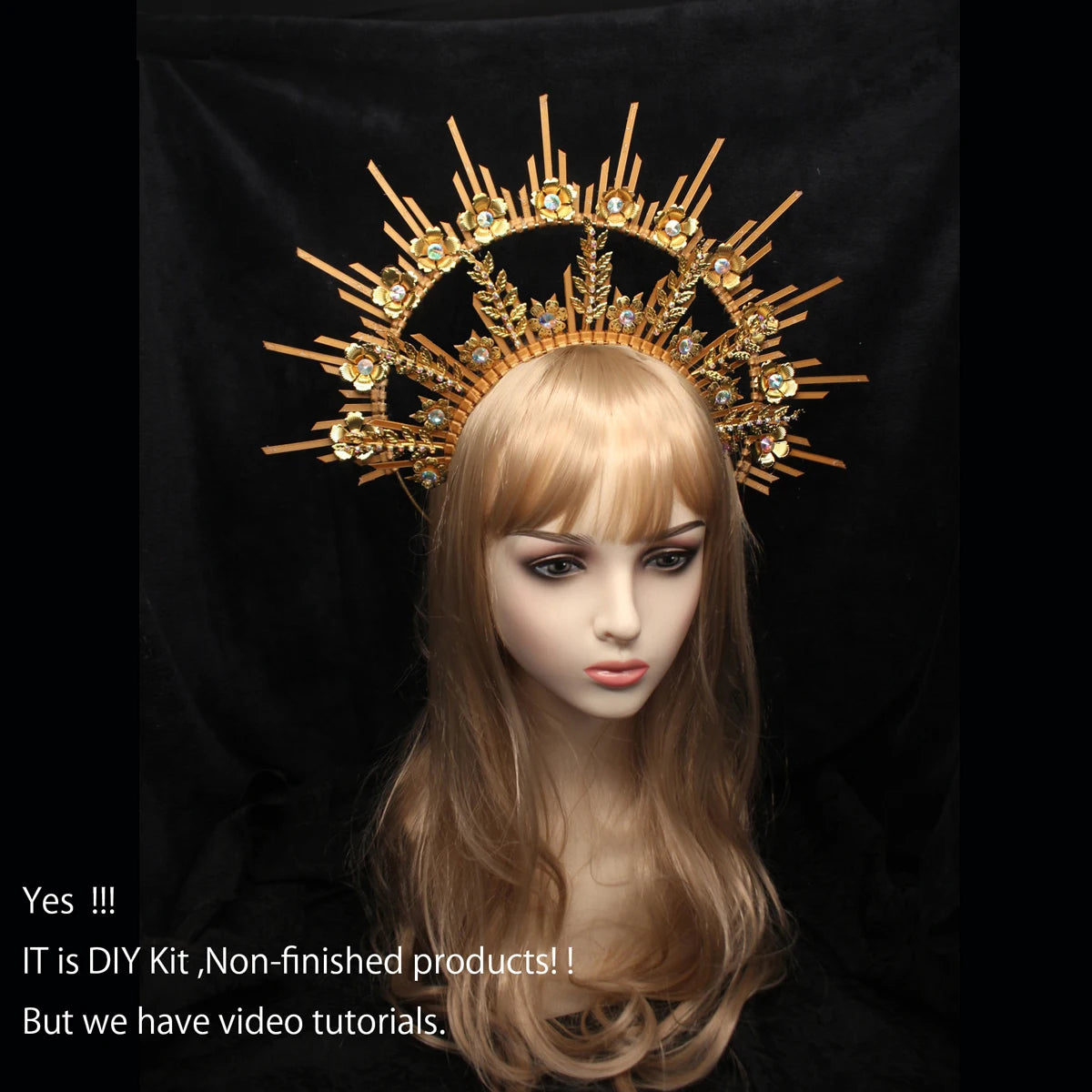 DIY Zip Tie Boho Wedding Bridal Sun Halo Met Gala Festival Headband Goddess Crown Gold Crown Headpiece  Non-finished products