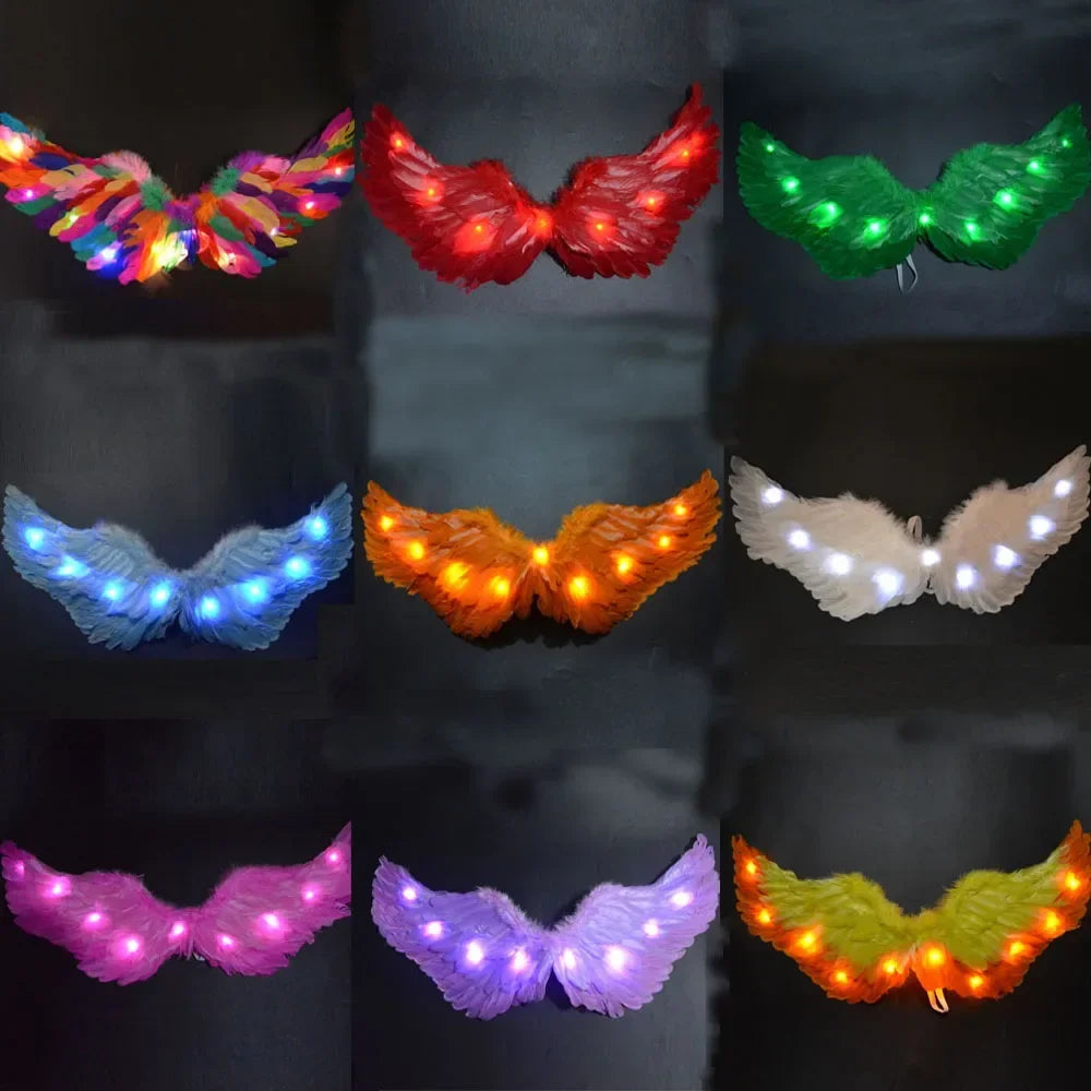 Princess Women Kids Glow Light Angel Feather Wing Fairy Girls Props Party Costume Wedding Decoration Christmas  Halloween
