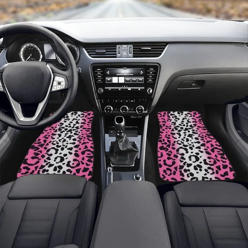 Car Printed Floor Mats Interior Dirt-Resistant and Durable Pink 4-piece Set Mats Easy-to-Clean Footrest Car Carpet Mats