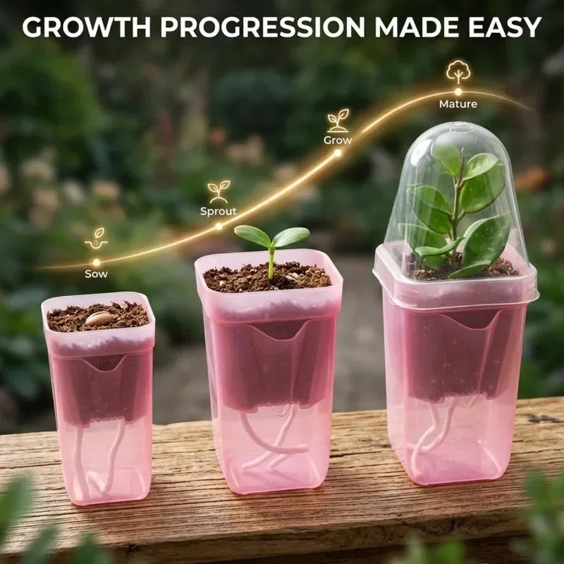 Transparent Pink Self Watering Pots Self Watering Planter Drainage Holes Plant Pots Garden Seedlings Flowerpot Nursery Cups