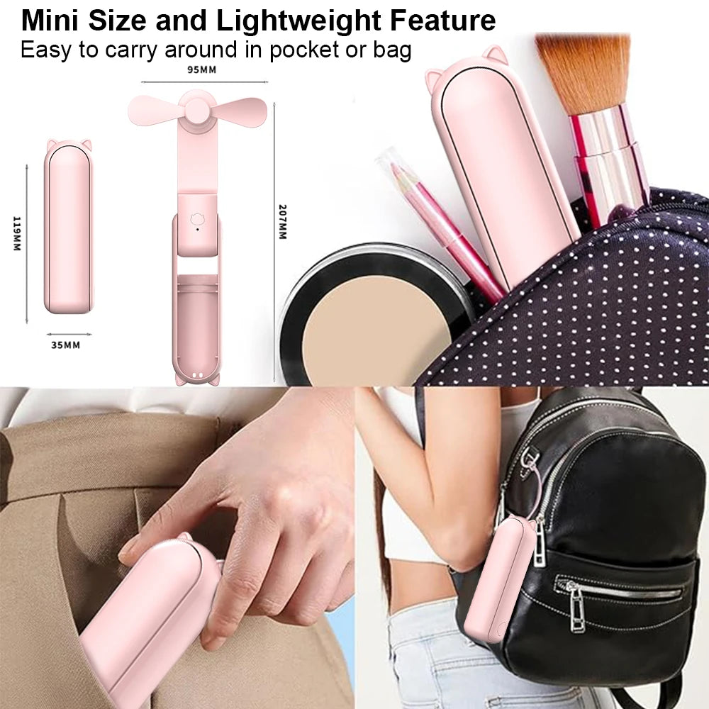 3 Speed Foldable Portable Mini Fan with Power Bank 2000mAh USB Rechargeable