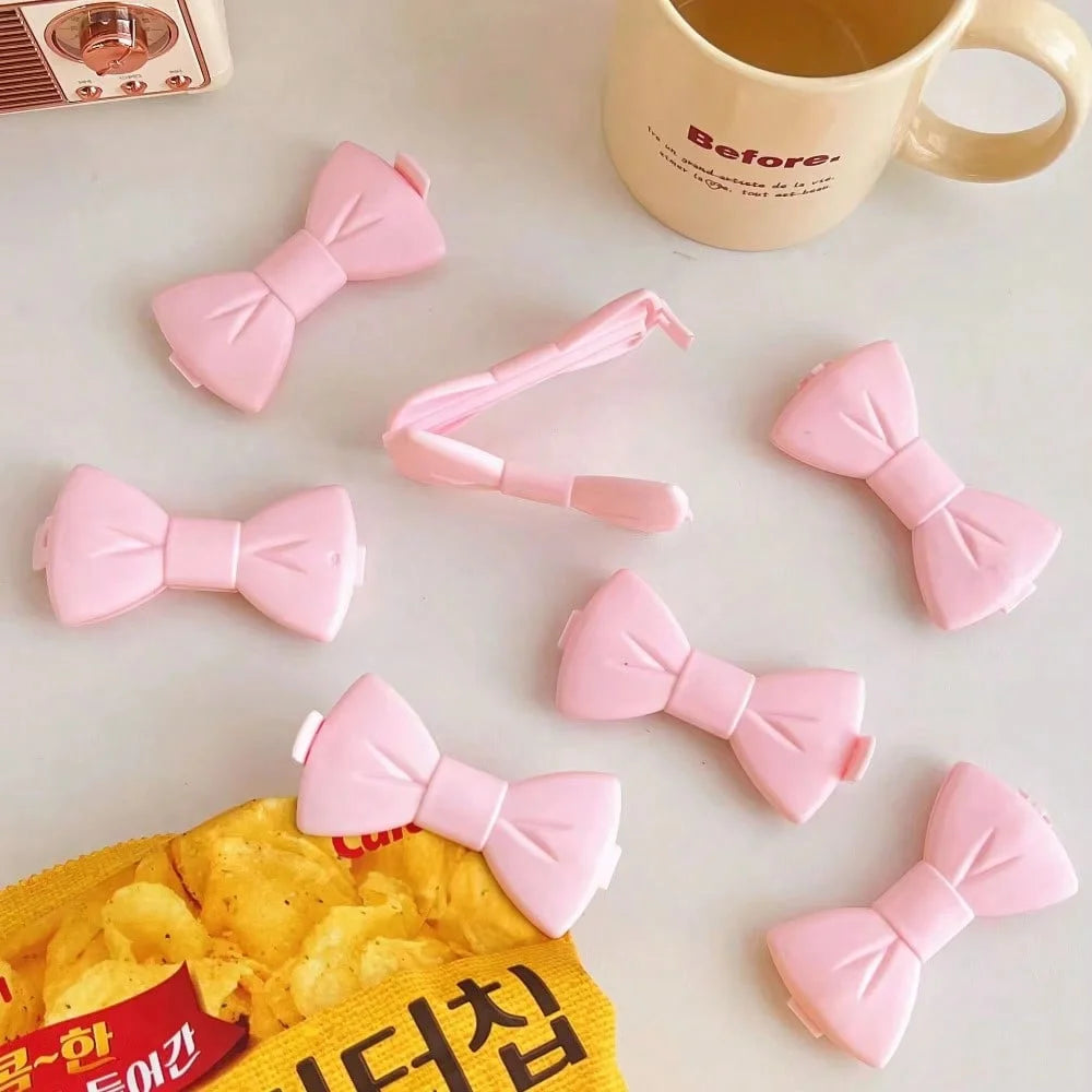 5PCS Kawaii Food Sealing Clip - Pink Bow Moisture-Proof Bag Clips for Kitchen Storage, Reusable Plas