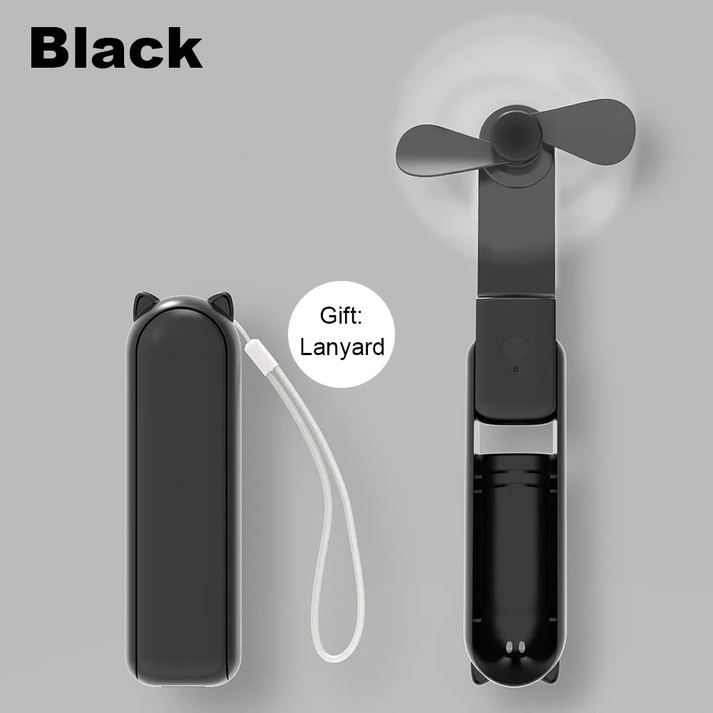 3 Speed Foldable Portable Mini Fan with Power Bank 2000mAh USB Rechargeable