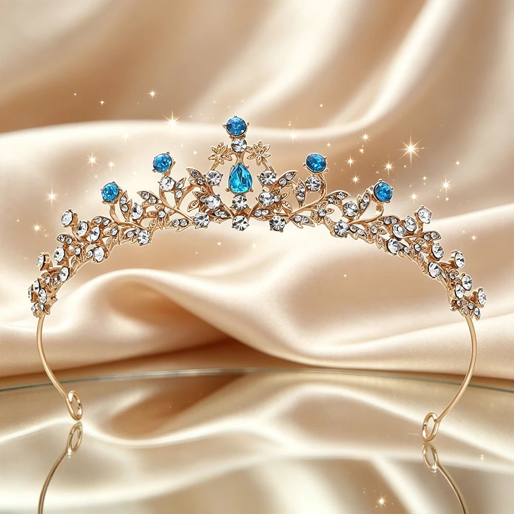 Plated Leaf Bridal Tiara Delicate Floral Vine Rhinestone Queen Crown Luxury Headpiece Wedding Bride Prom Formal Evening Banquet