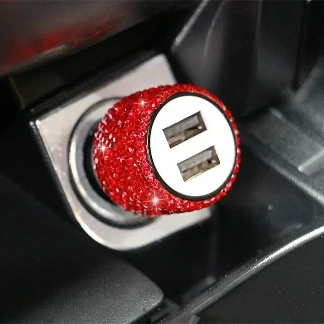 Rhinestone Car Charger 5V 2.1A Dual USB Port Fast Adapter Pink Car Decor Car Styling Diamond Car Accessories Interior for Woman