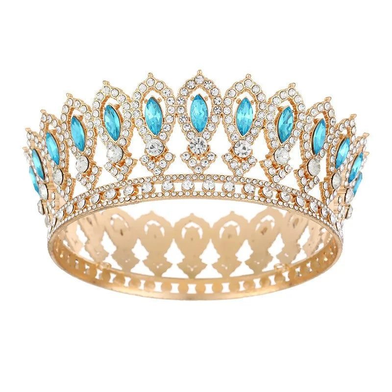 Cross-border Bride Crown European-style Full-circle Baroque Headpiece, Luxurious Crystal Decoration, Heavy-weight Round Imperial