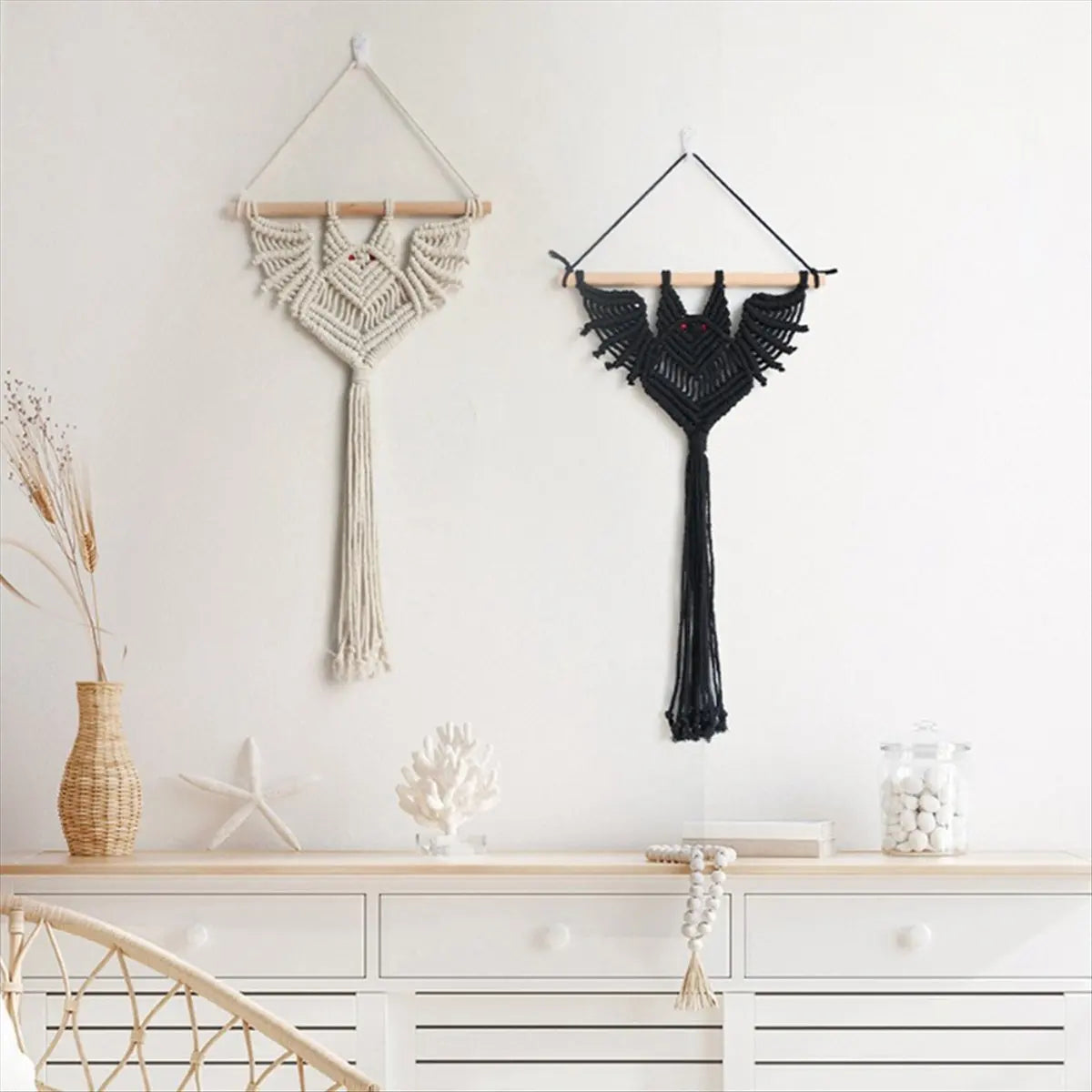 L! DT898^Halloween Bat Macrame Wall Hanging Geometric Art Decor Handmade Woven Gothic Ornament for Bedroom Black