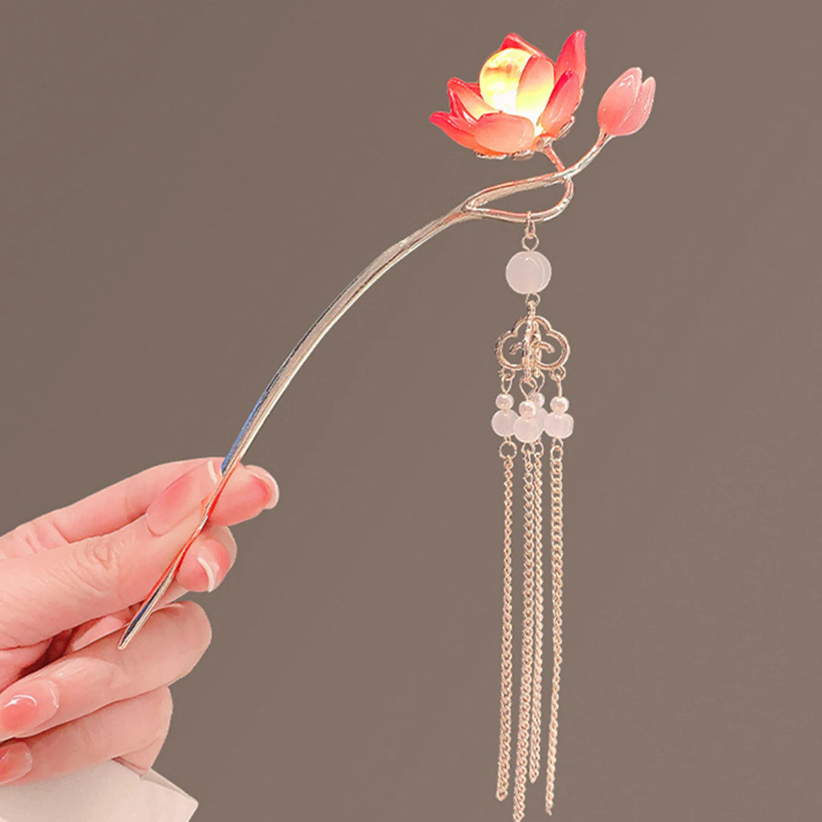 Luminous Flower Hairpin Lotus Light Lantern Tassel Hair Stick