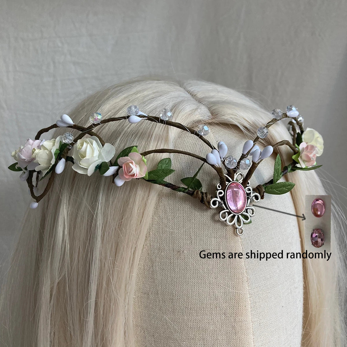 White Flower Fairy Crown - Handmade Rose Woodland Headpiece Forest Elf Crown Elven Floral Circlet for Women Renaissance cosplay
